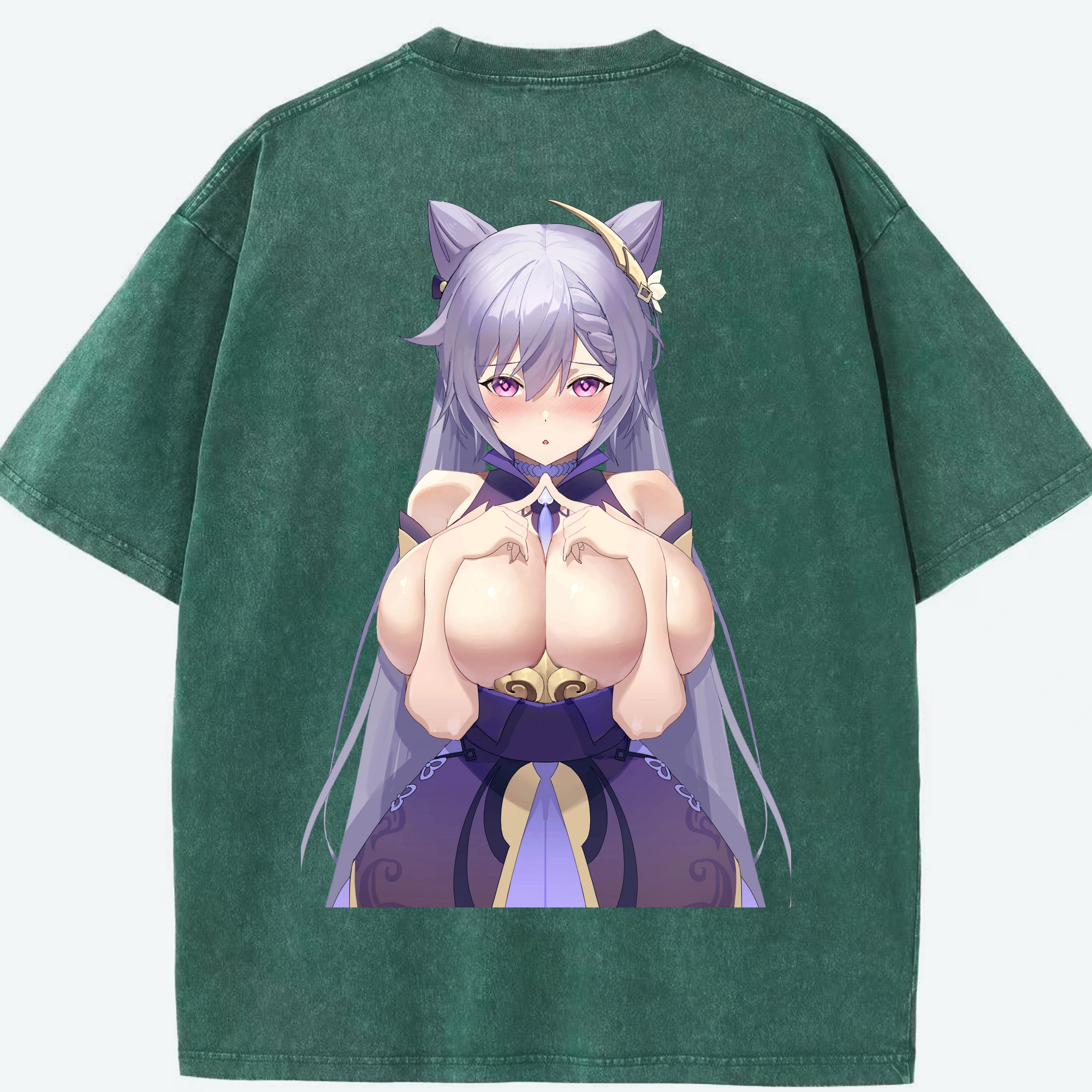 げんし神 刻晴 こくせい genshin Kokusei 綿100% ヴィンテージ風 半袖Tシャツ（背面プリント）